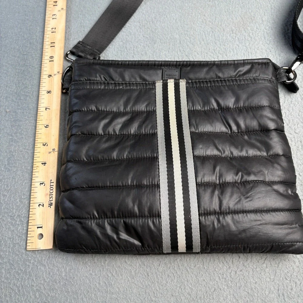 Think Royln Black Quilted Puffer Crossbody Bag Striped Messenger Bag